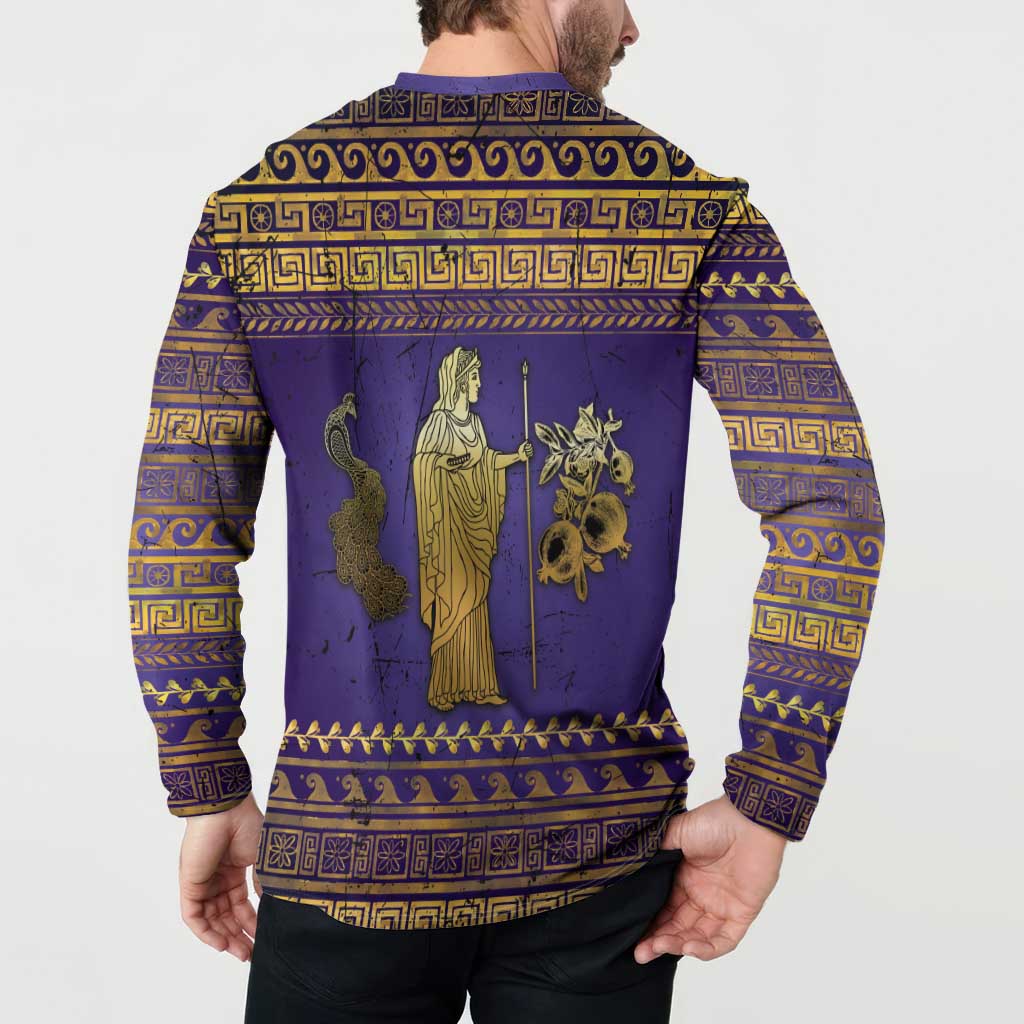 Hera Button Sweatshirt Goddess With Ancient Greek Pattern - Wonder Print Shop