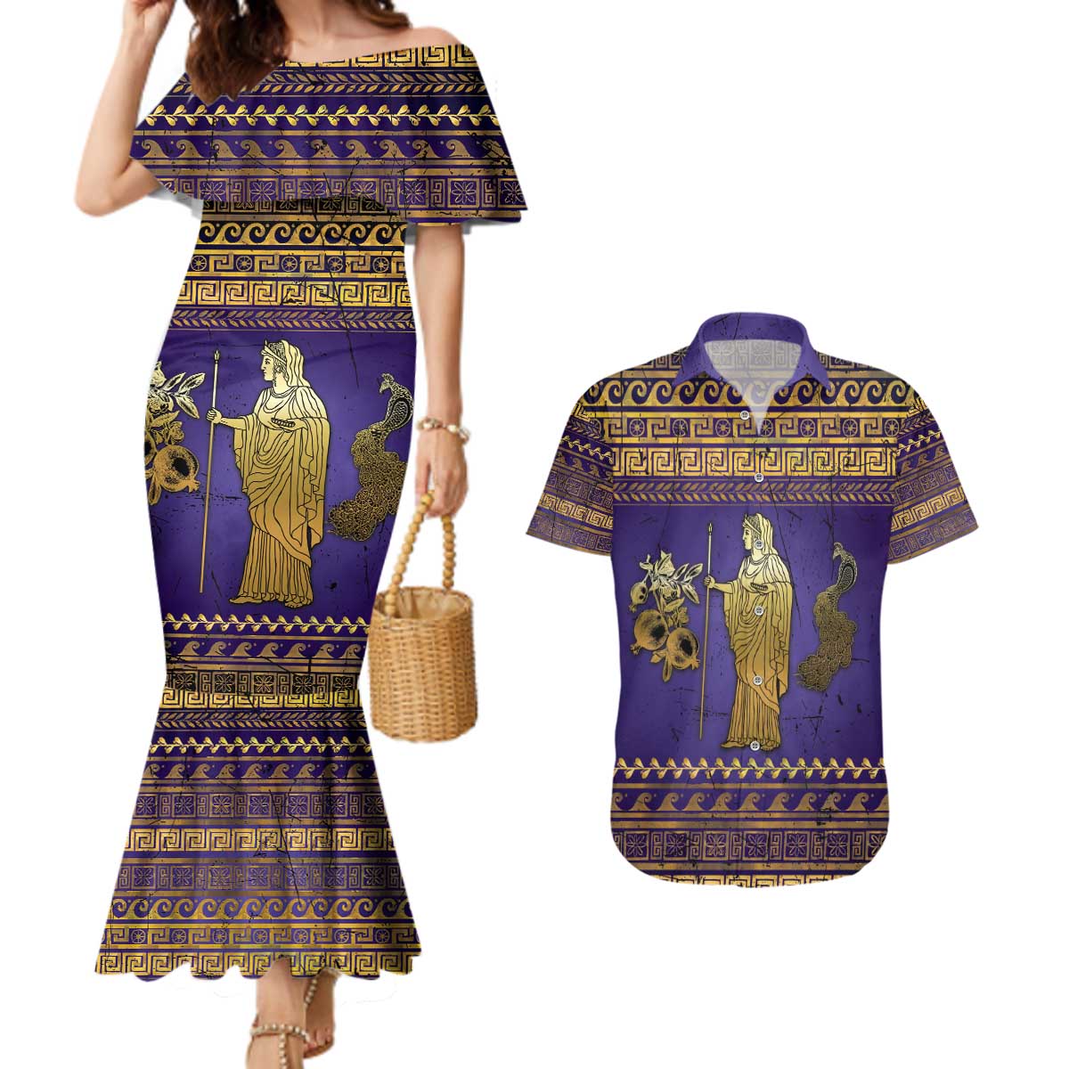 Hera Couples Matching Mermaid Dress and Hawaiian Shirt Goddess With Ancient Greek Pattern - Wonder Print Shop