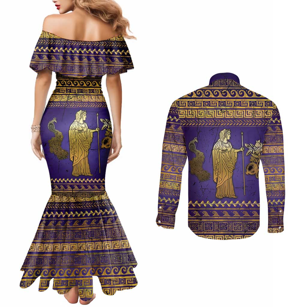 Hera Couples Matching Mermaid Dress and Long Sleeve Button Shirt Goddess With Ancient Greek Pattern - Wonder Print Shop