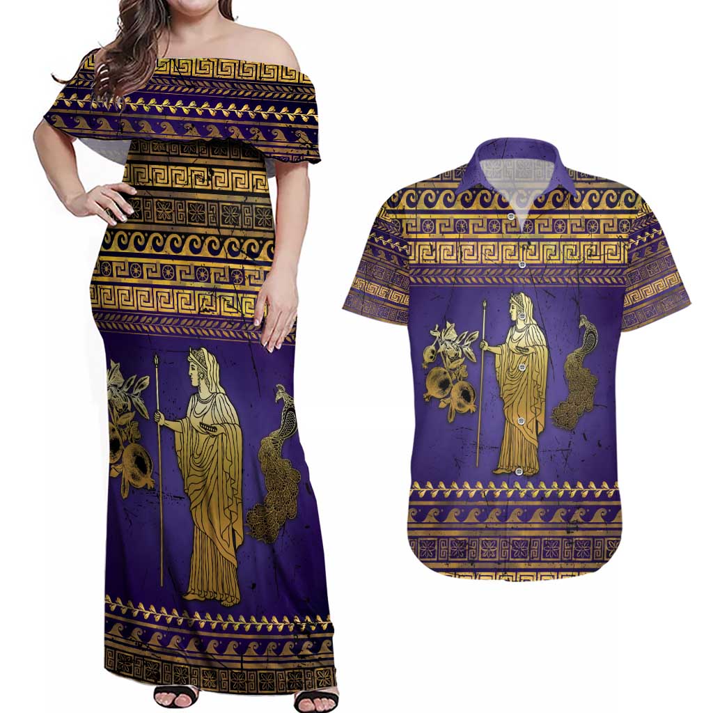 Hera Couples Matching Off Shoulder Maxi Dress and Hawaiian Shirt Goddess With Ancient Greek Pattern - Wonder Print Shop