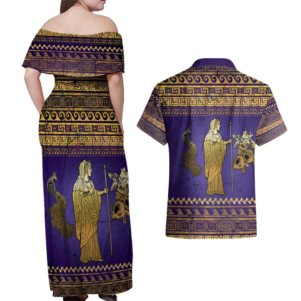 Hera Couples Matching Off Shoulder Maxi Dress and Hawaiian Shirt Goddess With Ancient Greek Pattern - Wonder Print Shop