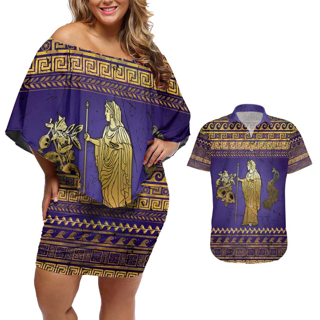 Hera Couples Matching Off Shoulder Short Dress and Hawaiian Shirt Goddess With Ancient Greek Pattern - Wonder Print Shop
