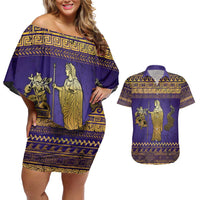 Hera Couples Matching Off Shoulder Short Dress and Hawaiian Shirt Goddess With Ancient Greek Pattern - Wonder Print Shop