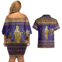 Hera Couples Matching Off Shoulder Short Dress and Hawaiian Shirt Goddess With Ancient Greek Pattern - Wonder Print Shop
