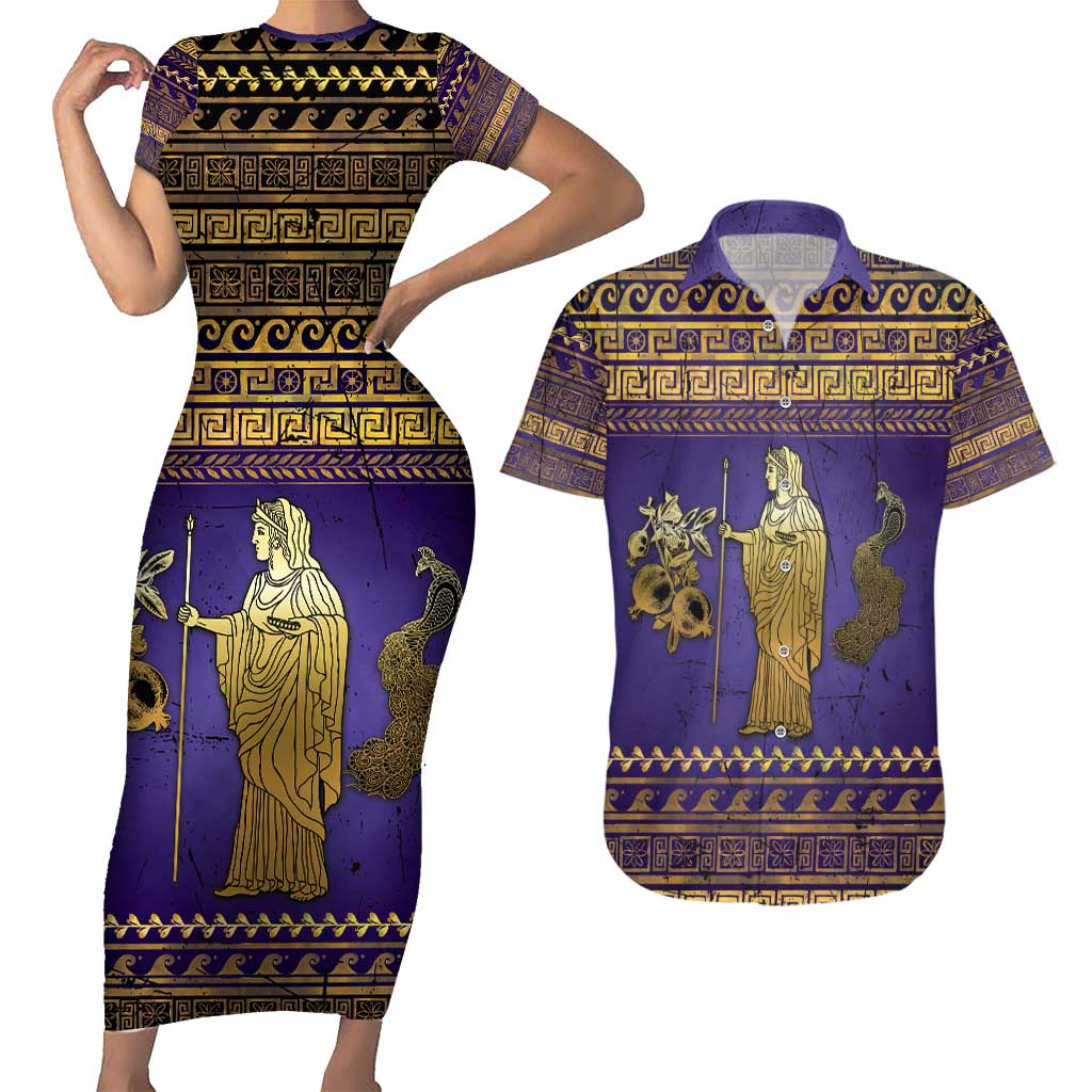 Hera Couples Matching Short Sleeve Bodycon Dress and Hawaiian Shirt Goddess With Ancient Greek Pattern - Wonder Print Shop