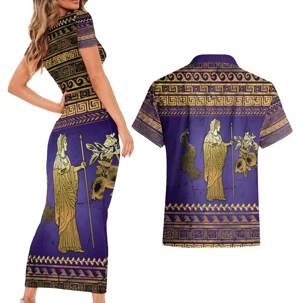 Hera Couples Matching Short Sleeve Bodycon Dress and Hawaiian Shirt Goddess With Ancient Greek Pattern - Wonder Print Shop