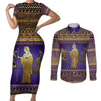 Hera Couples Matching Short Sleeve Bodycon Dress and Long Sleeve Button Shirt Goddess With Ancient Greek Pattern - Wonder Print Shop
