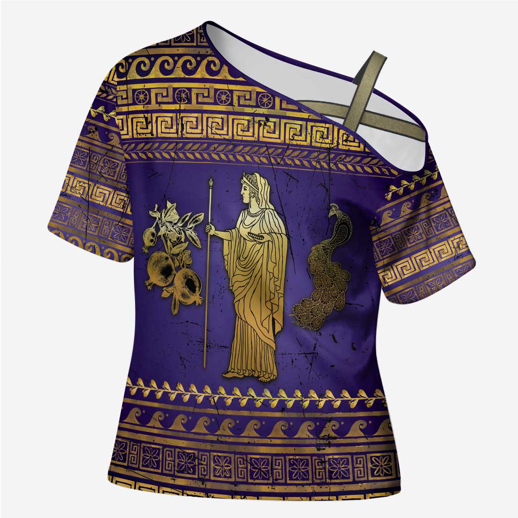 Hera Cross Shoulder Shirt Goddess With Ancient Greek Pattern - Wonder Print Shop
