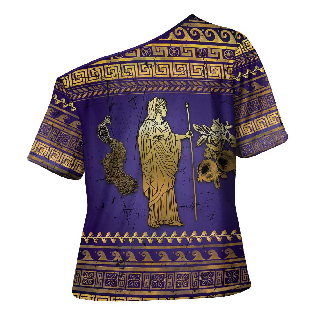 Hera Cross Shoulder Shirt Goddess With Ancient Greek Pattern - Wonder Print Shop