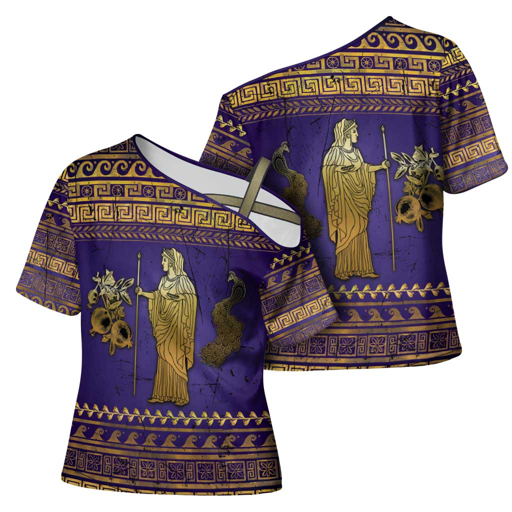 Hera Cross Shoulder Shirt Goddess With Ancient Greek Pattern - Wonder Print Shop