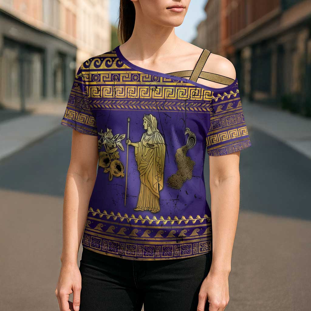 Hera Cross Shoulder Shirt Goddess With Ancient Greek Pattern - Wonder Print Shop