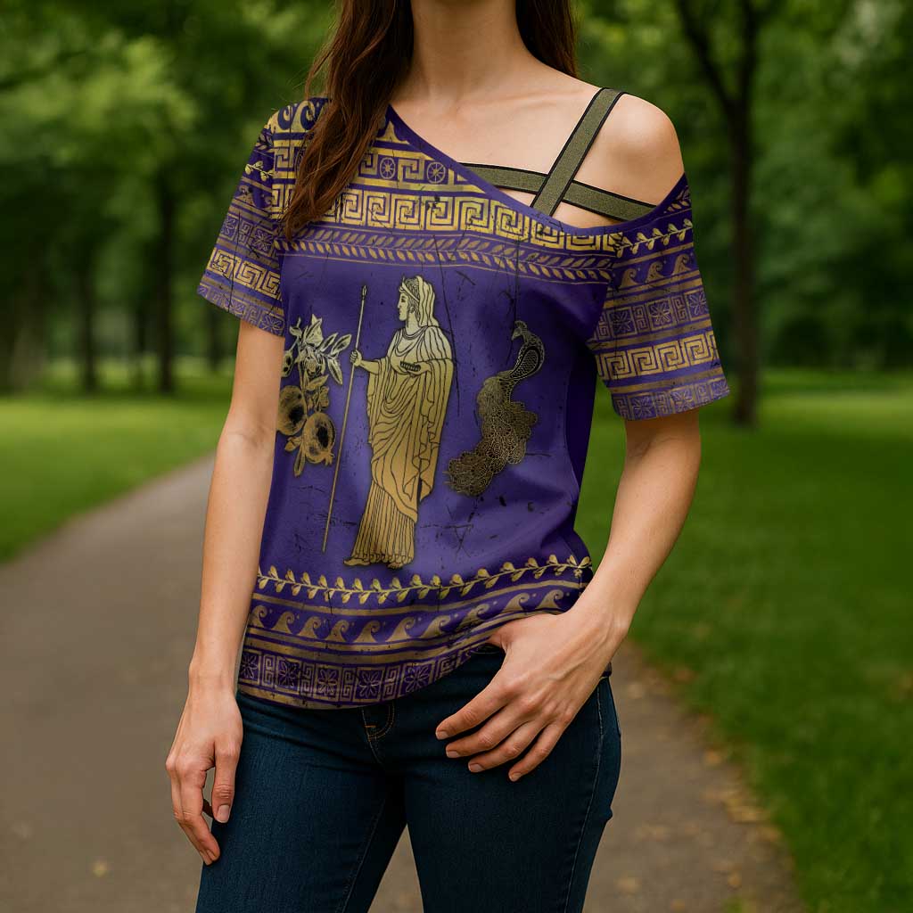 Hera Cross Shoulder Shirt Goddess With Ancient Greek Pattern - Wonder Print Shop