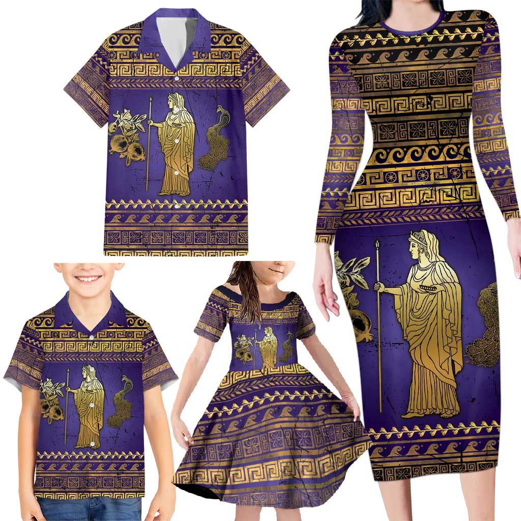 Hera Family Matching Long Sleeve Bodycon Dress and Hawaiian Shirt Goddess With Ancient Greek Pattern - Wonder Print Shop