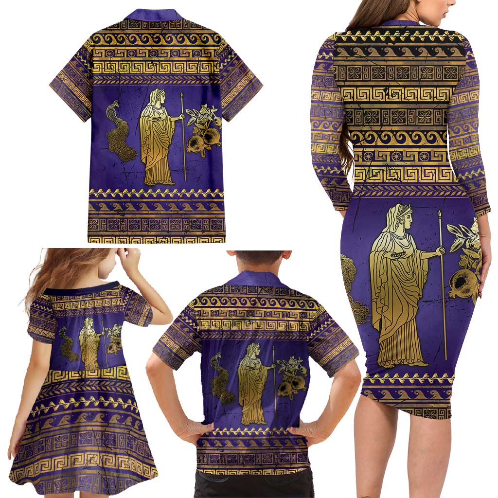 Hera Family Matching Long Sleeve Bodycon Dress and Hawaiian Shirt Goddess With Ancient Greek Pattern - Wonder Print Shop