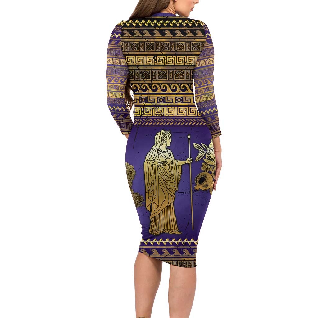 Hera Family Matching Long Sleeve Bodycon Dress and Hawaiian Shirt Goddess With Ancient Greek Pattern - Wonder Print Shop
