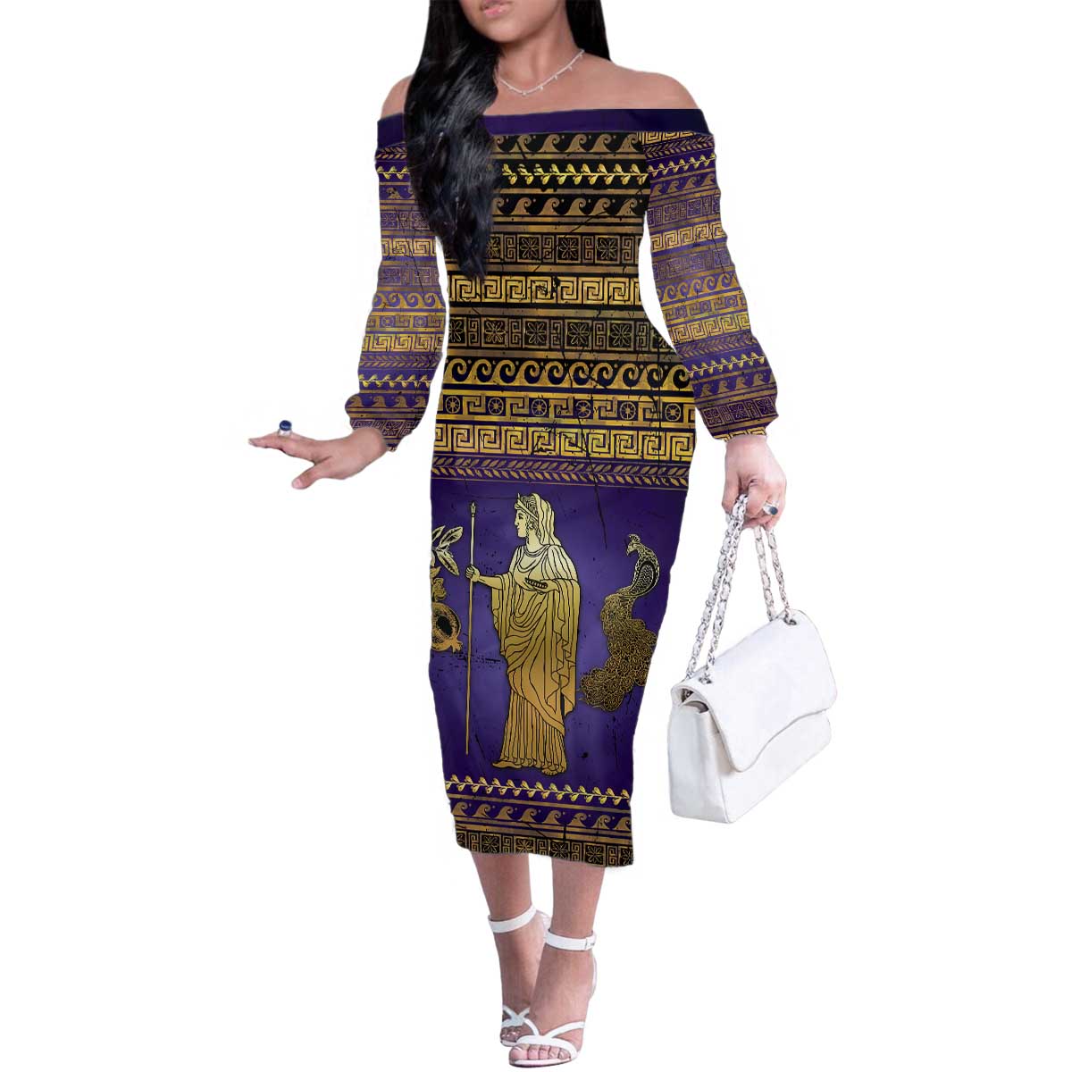 Hera Family Matching Off The Shoulder Long Sleeve Dress and Hawaiian Shirt Goddess With Ancient Greek Pattern - Wonder Print Shop