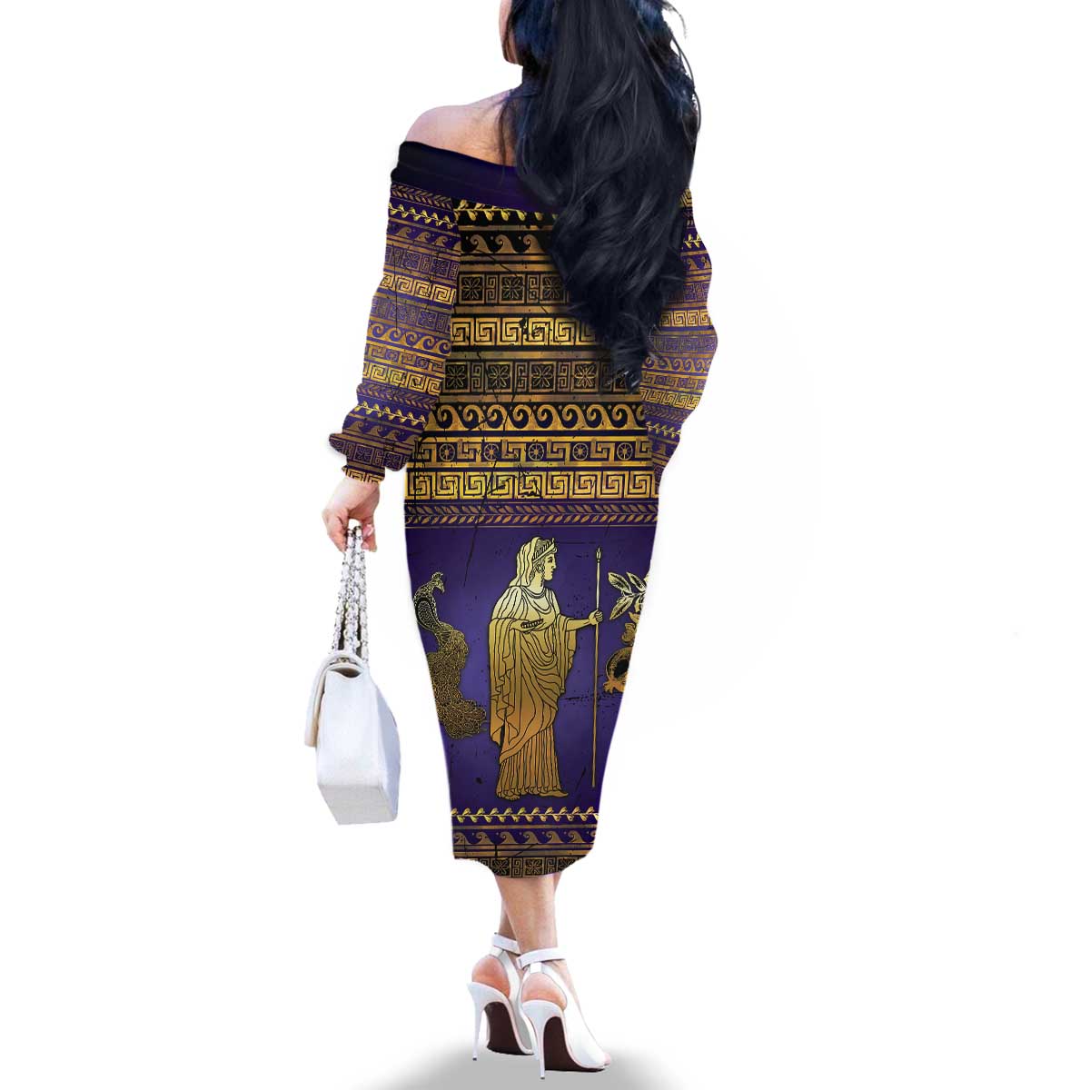 Hera Family Matching Off The Shoulder Long Sleeve Dress and Hawaiian Shirt Goddess With Ancient Greek Pattern - Wonder Print Shop