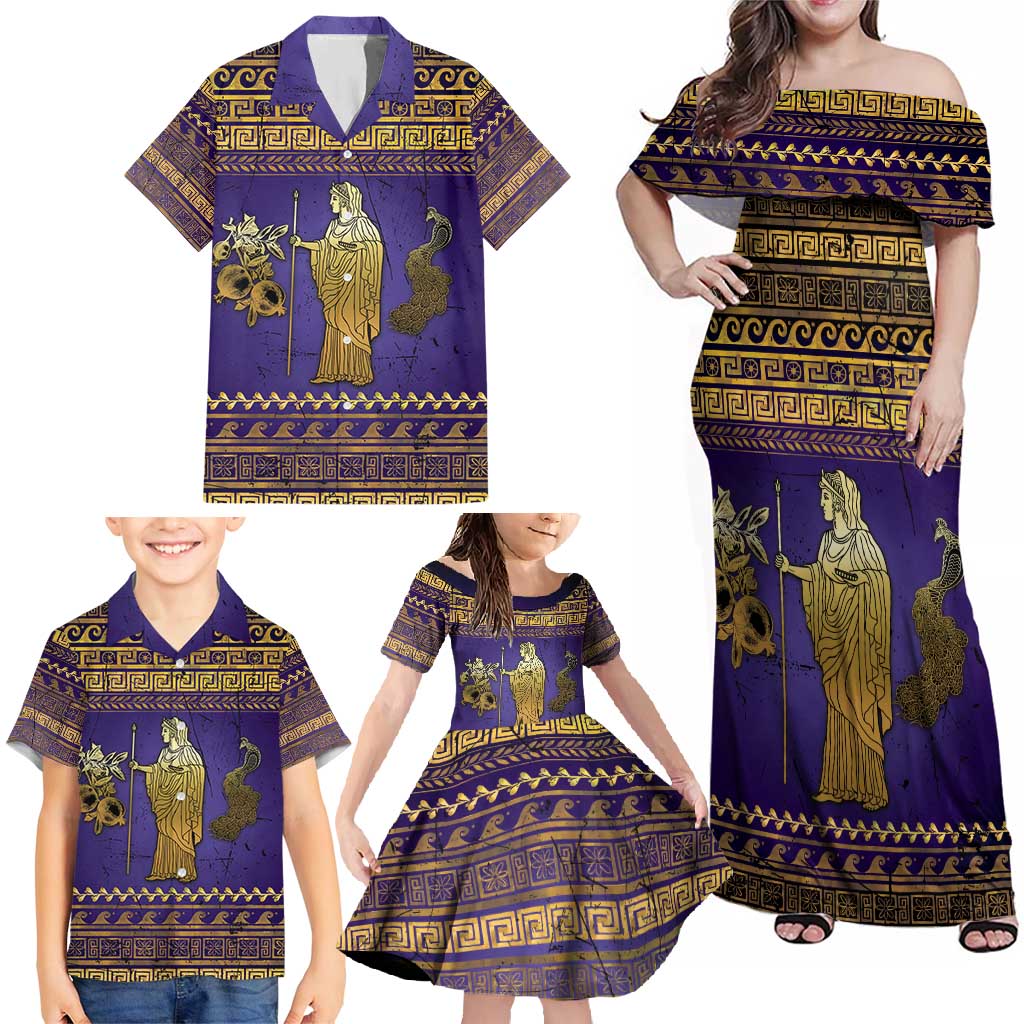 Hera Family Matching Off Shoulder Maxi Dress and Hawaiian Shirt Goddess With Ancient Greek Pattern - Wonder Print Shop