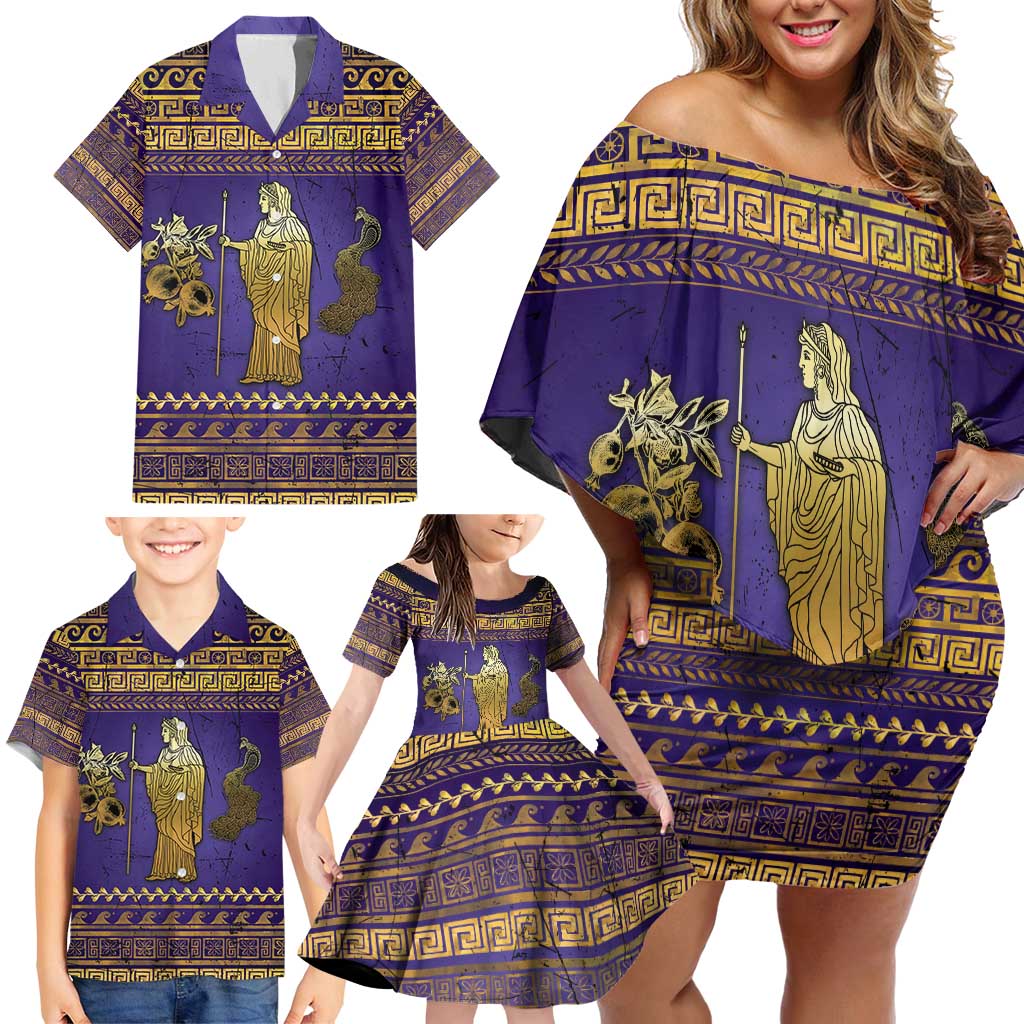 Hera Family Matching Off Shoulder Short Dress and Hawaiian Shirt Goddess With Ancient Greek Pattern - Wonder Print Shop