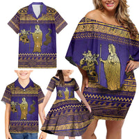 Hera Family Matching Off Shoulder Short Dress and Hawaiian Shirt Goddess With Ancient Greek Pattern - Wonder Print Shop
