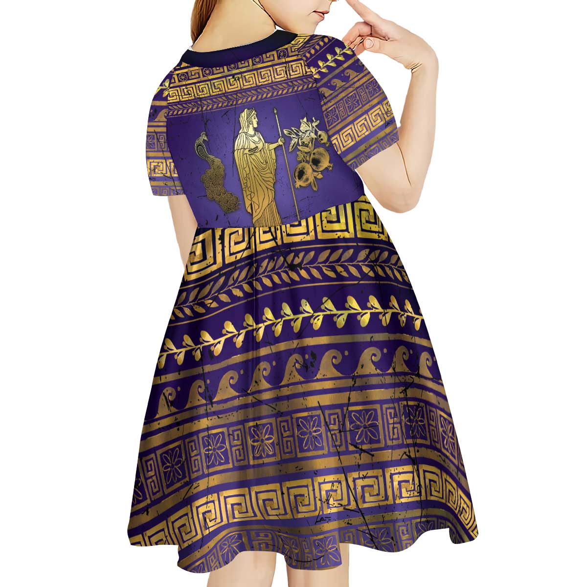 Hera Kid Short Sleeve Dress Goddess With Ancient Greek Pattern - Wonder Print Shop