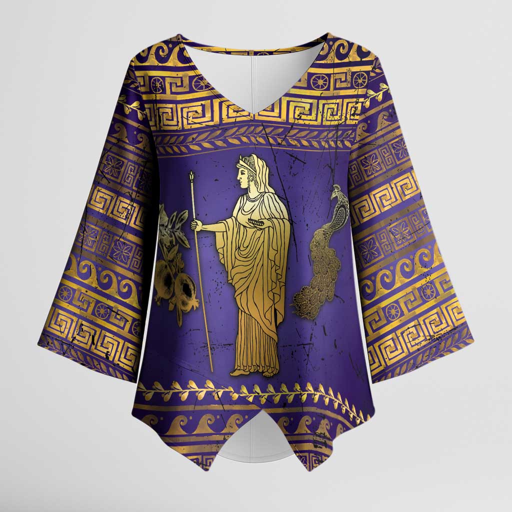 Hera Kimono Sleeve Blouse Goddess With Ancient Greek Pattern - Wonder Print Shop