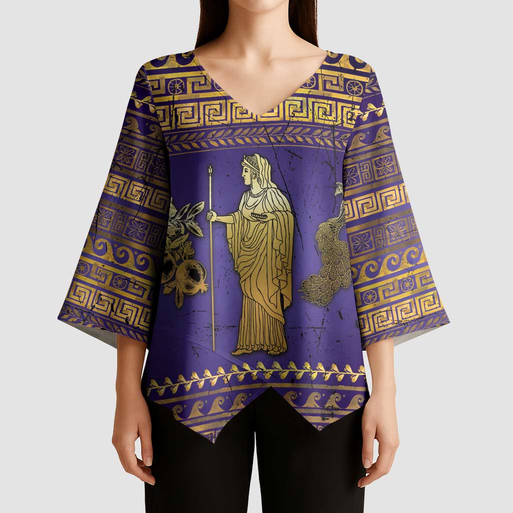 Hera Kimono Sleeve Blouse Goddess With Ancient Greek Pattern - Wonder Print Shop