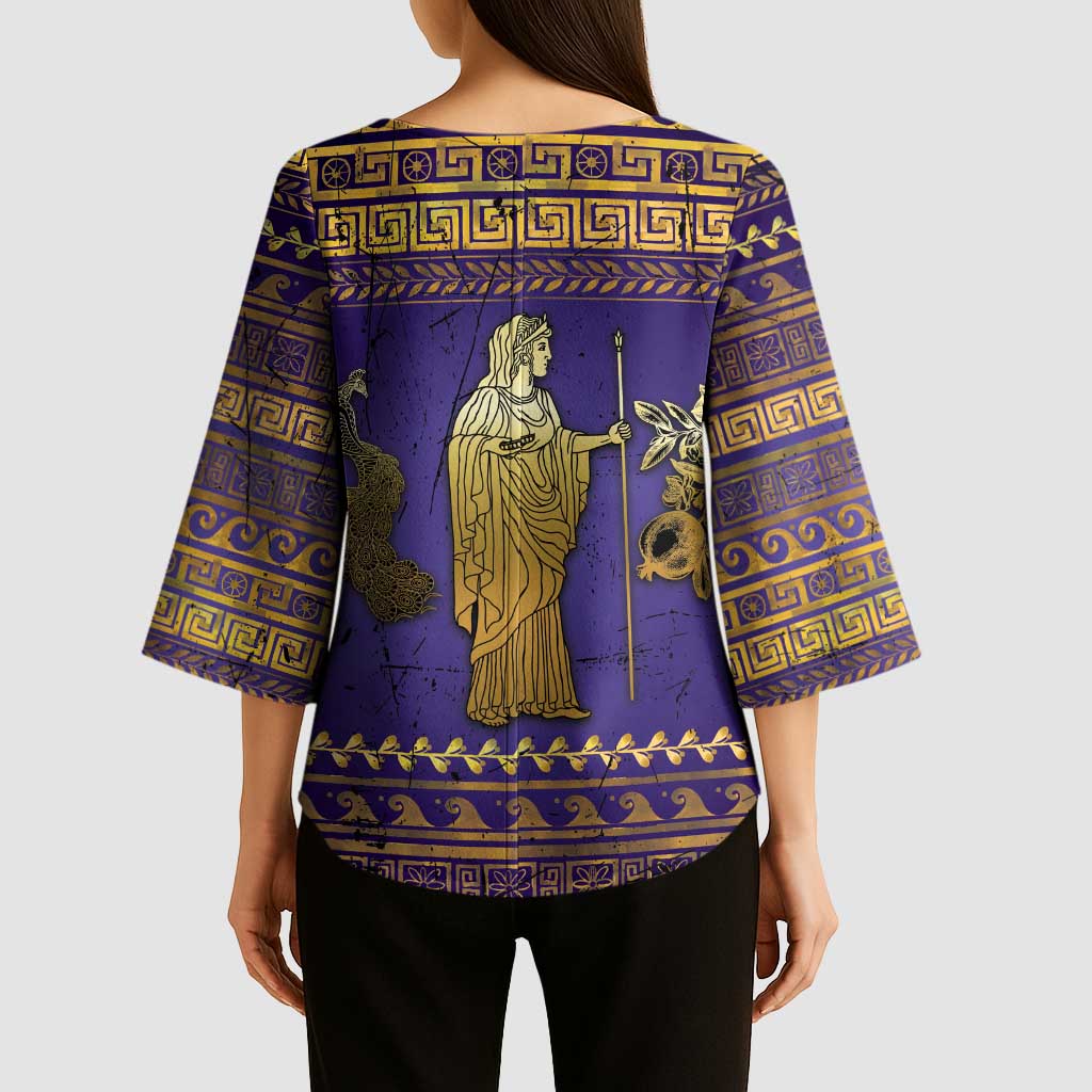Hera Kimono Sleeve Blouse Goddess With Ancient Greek Pattern - Wonder Print Shop