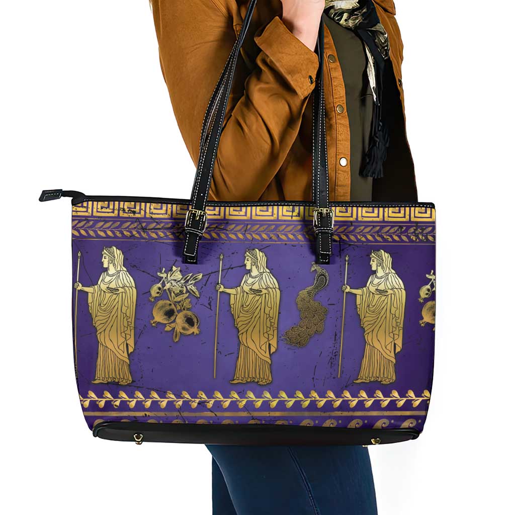 Hera Leather Tote Bag Goddess With Ancient Greek Pattern - Wonder Print Shop