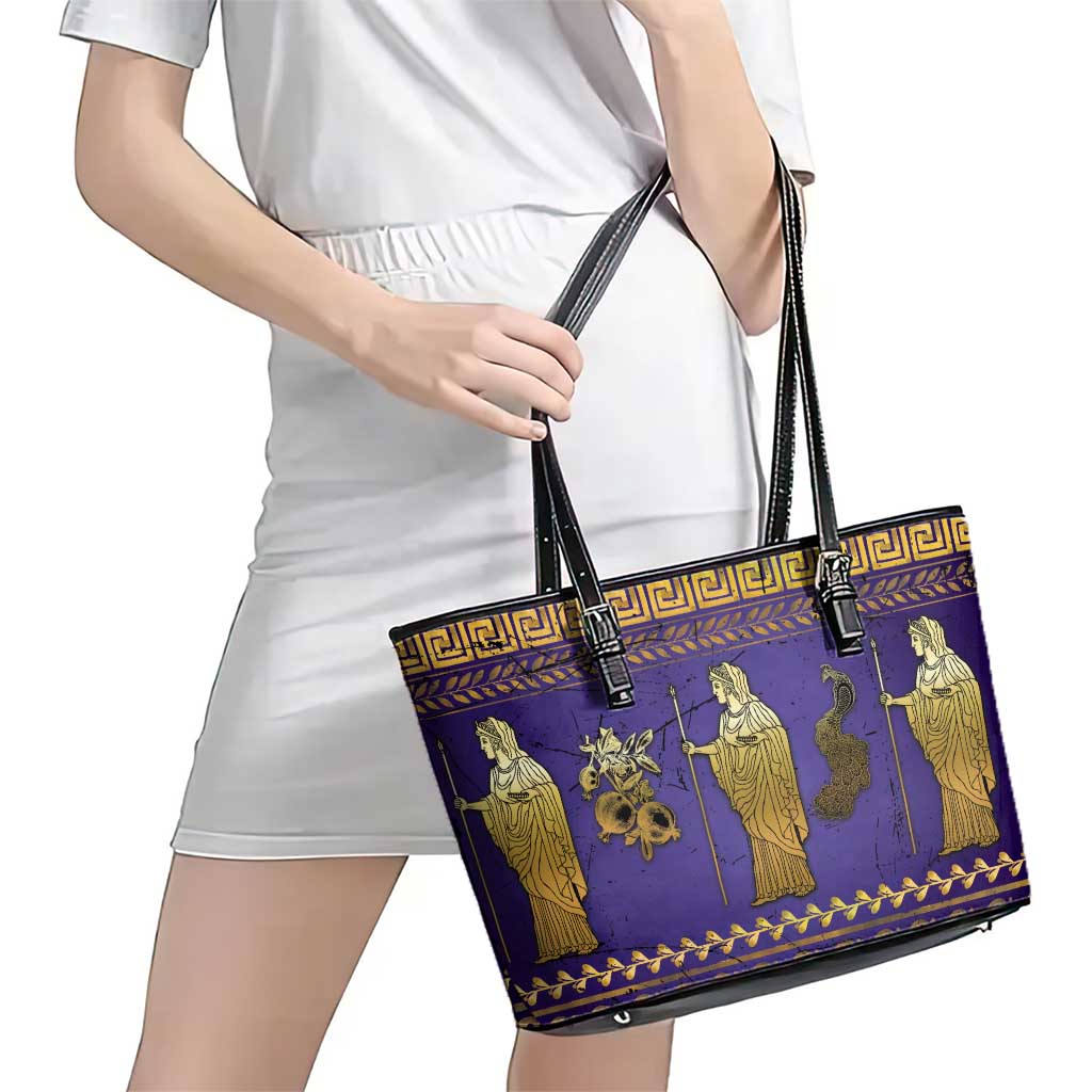 Hera Leather Tote Bag Goddess With Ancient Greek Pattern - Wonder Print Shop