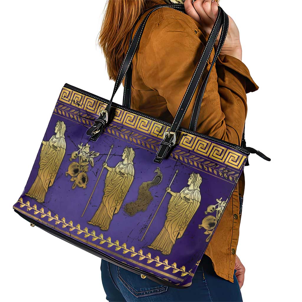 Hera Leather Tote Bag Goddess With Ancient Greek Pattern - Wonder Print Shop