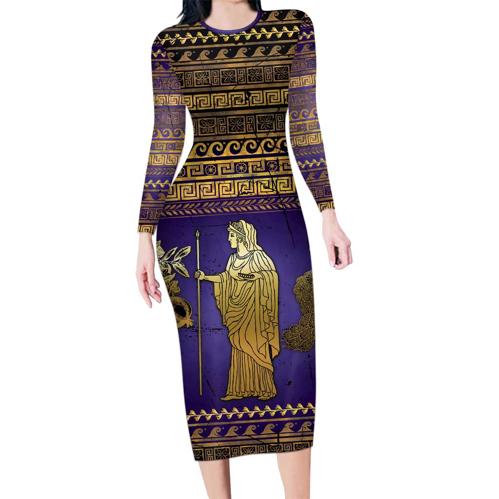 Hera Long Sleeve Bodycon Dress Goddess With Ancient Greek Pattern - Wonder Print Shop