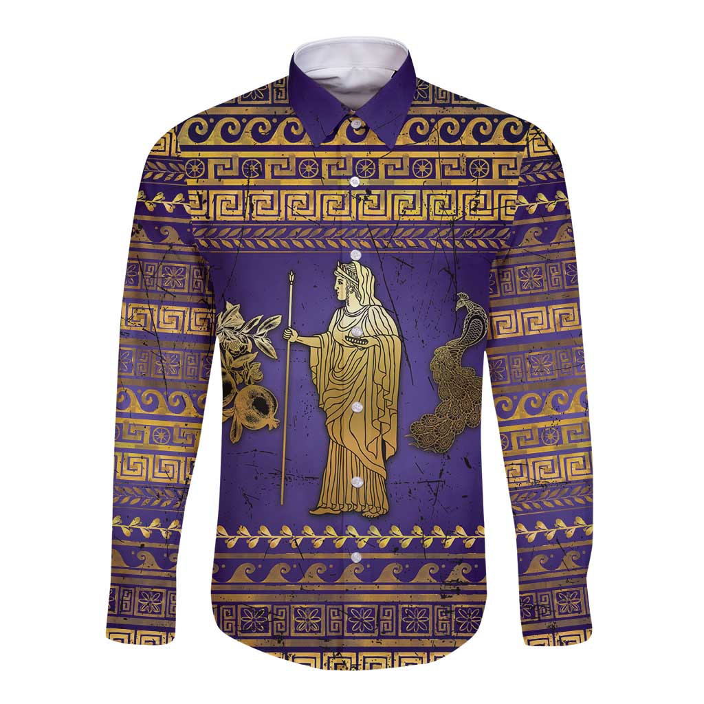 Hera Long Sleeve Button Shirt Goddess With Ancient Greek Pattern - Wonder Print Shop