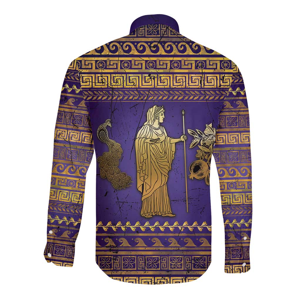 Hera Long Sleeve Button Shirt Goddess With Ancient Greek Pattern - Wonder Print Shop