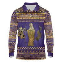 Hera Long Sleeve Polo Shirt Goddess With Ancient Greek Pattern - Wonder Print Shop