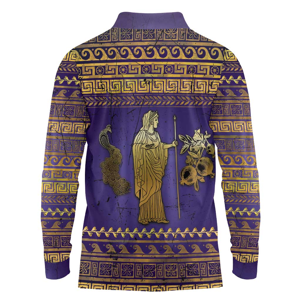 Hera Long Sleeve Polo Shirt Goddess With Ancient Greek Pattern - Wonder Print Shop