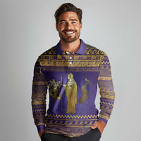 Hera Long Sleeve Polo Shirt Goddess With Ancient Greek Pattern - Wonder Print Shop