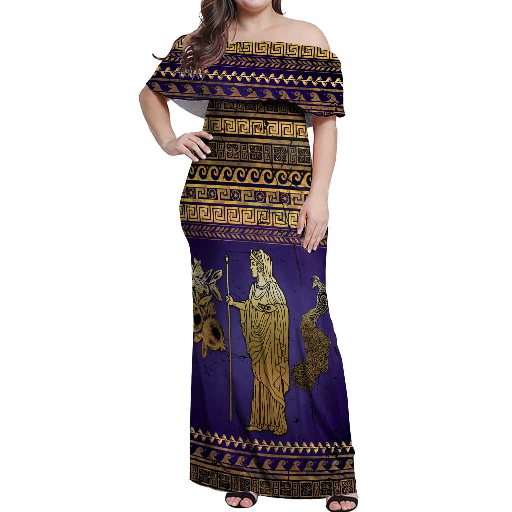 Hera Off Shoulder Maxi Dress Goddess With Ancient Greek Pattern - Wonder Print Shop