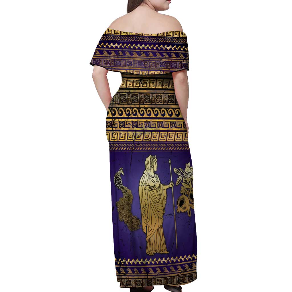 Hera Off Shoulder Maxi Dress Goddess With Ancient Greek Pattern - Wonder Print Shop
