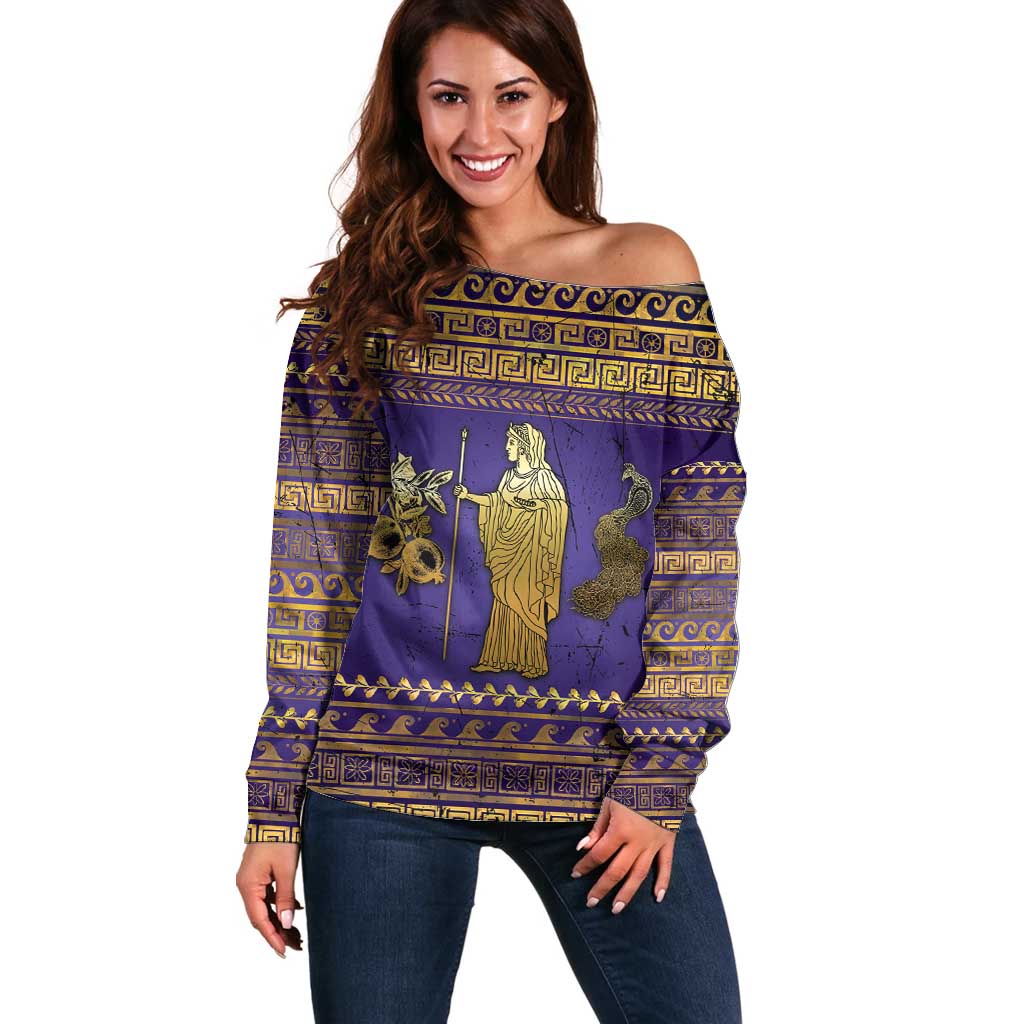 Hera Off Shoulder Sweater Goddess With Ancient Greek Pattern - Wonder Print Shop
