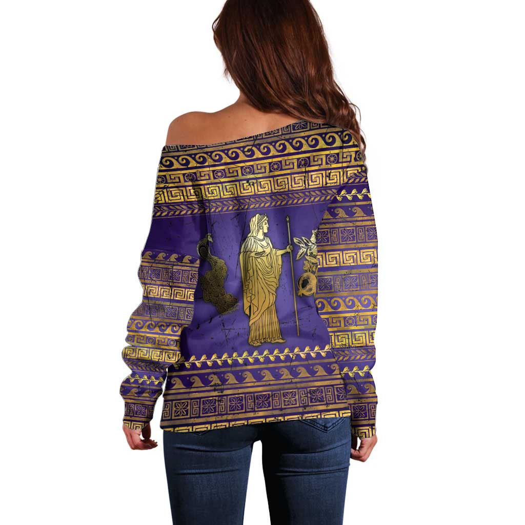 Hera Off Shoulder Sweater Goddess With Ancient Greek Pattern - Wonder Print Shop
