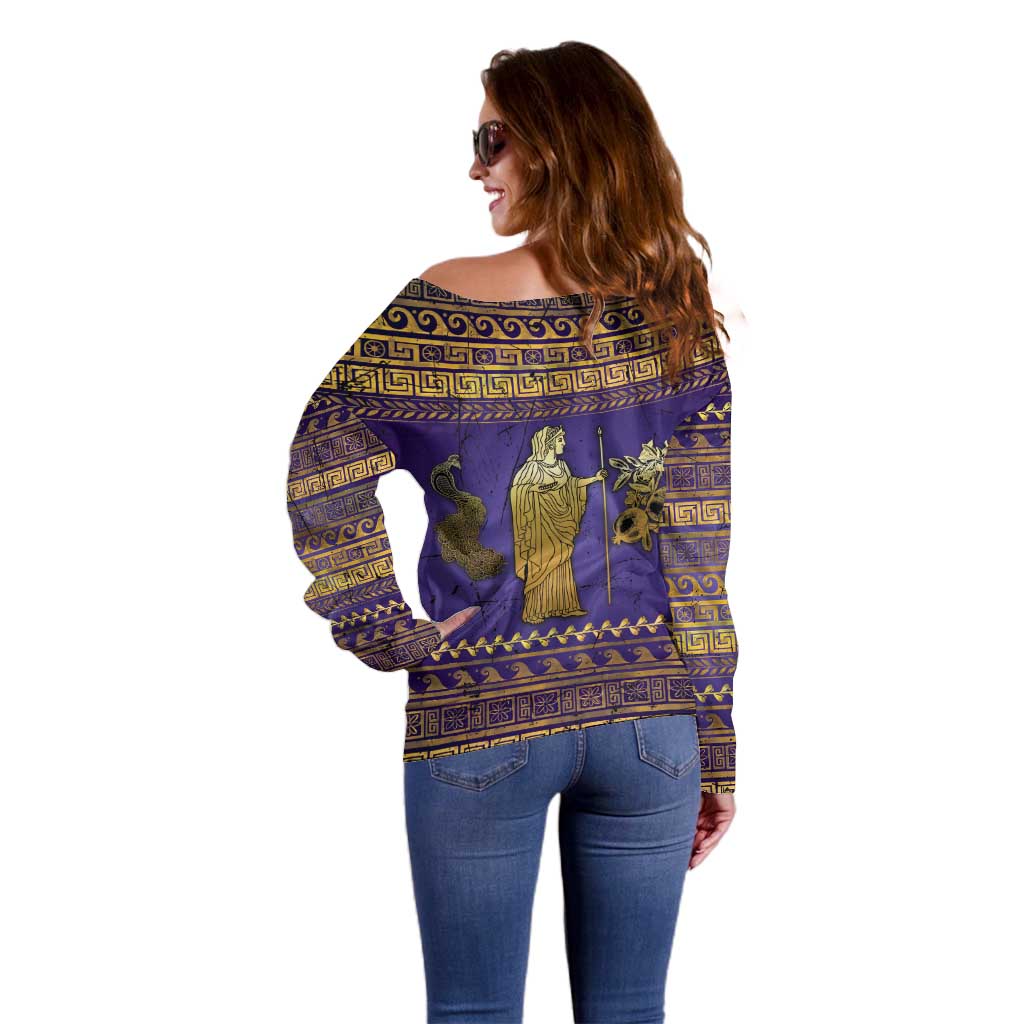 Hera Off Shoulder Sweater Goddess With Ancient Greek Pattern - Wonder Print Shop