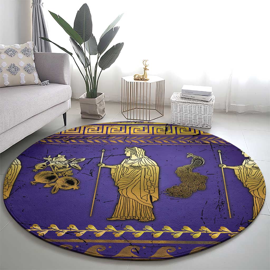 Hera Round Carpet Goddess With Ancient Greek Pattern - Wonder Print Shop