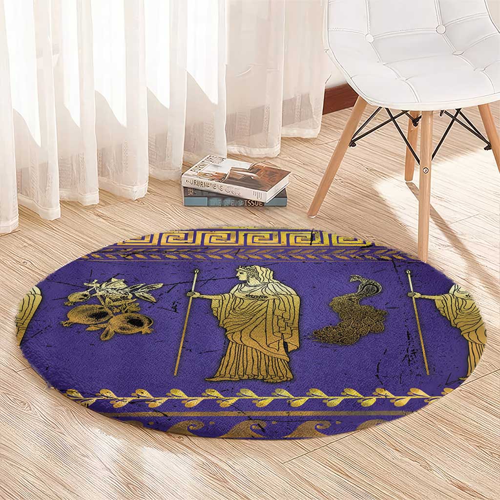 Hera Round Carpet Goddess With Ancient Greek Pattern - Wonder Print Shop
