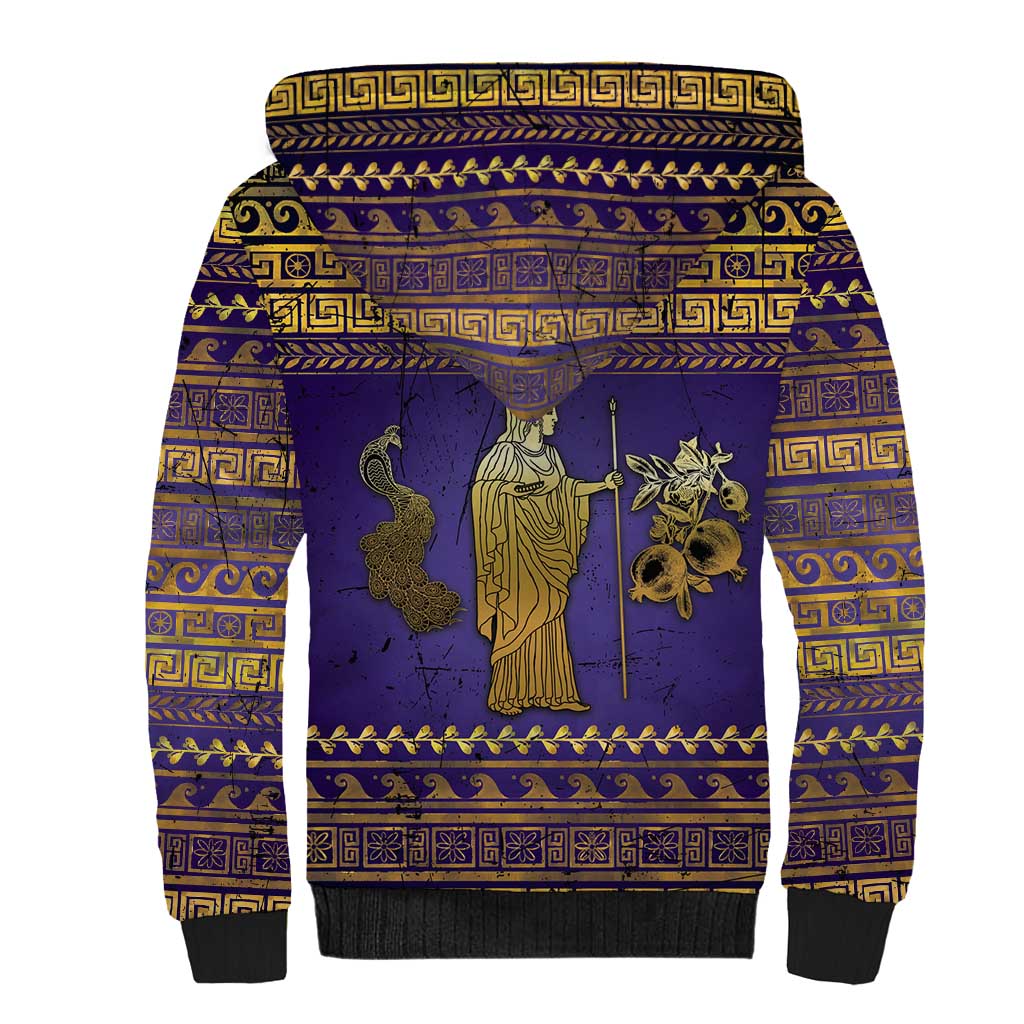 Hera Sherpa Hoodie Goddess With Ancient Greek Pattern - Wonder Print Shop