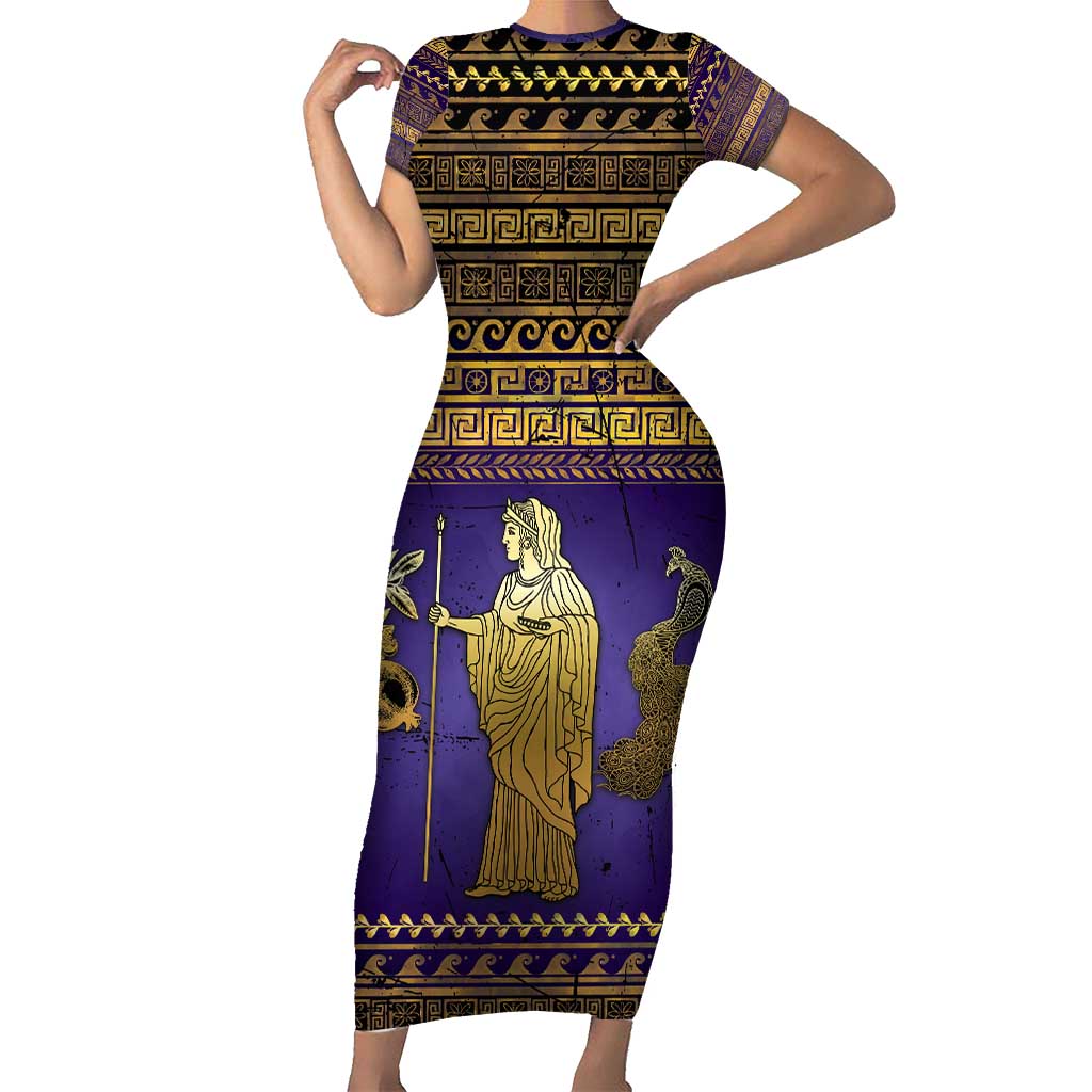 Hera Short Sleeve Bodycon Dress Goddess With Ancient Greek Pattern - Wonder Print Shop