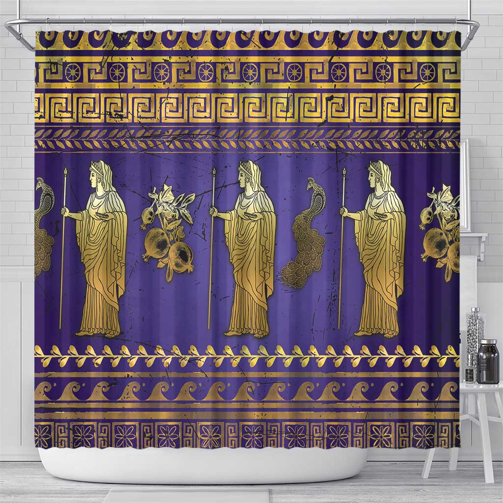 Hera Shower Curtain Goddess With Ancient Greek Pattern - Wonder Print Shop