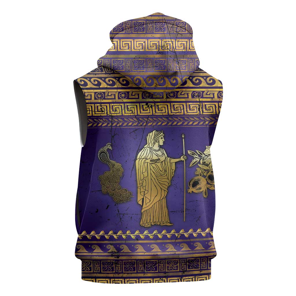 Hera Sleeveless Hoodie Goddess With Ancient Greek Pattern - Wonder Print Shop
