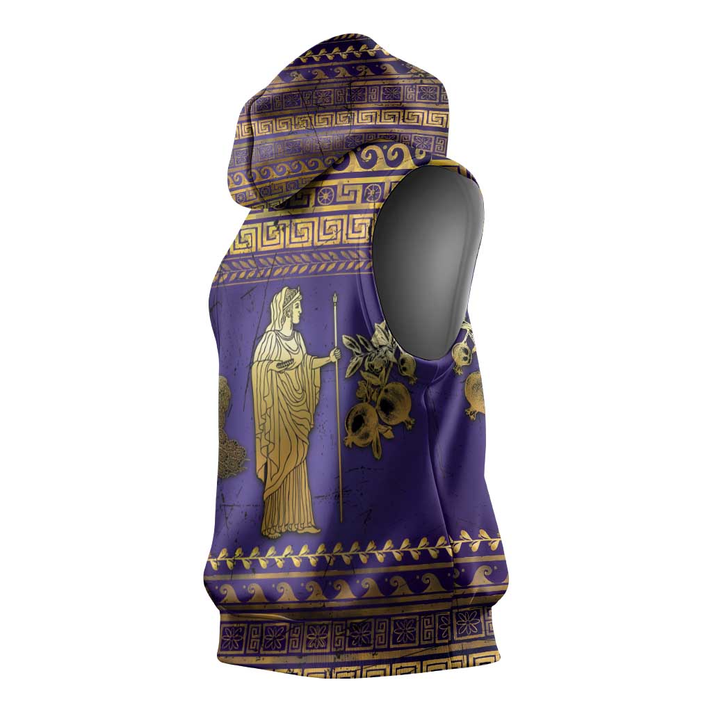 Hera Sleeveless Hoodie Goddess With Ancient Greek Pattern - Wonder Print Shop