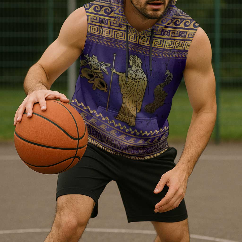 Hera Sleeveless Hoodie Goddess With Ancient Greek Pattern - Wonder Print Shop